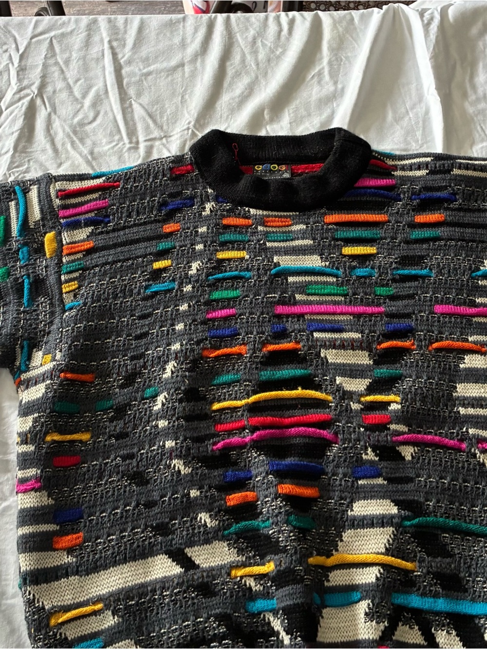 COOGI Black Multicolor 3D Textured Crewneck Sweater size L